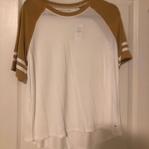 American Eagle Yellow and White Varsity Style Tee